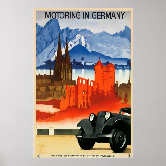 Motoring in Germany Vintage Travel Poster ポスター (正面)