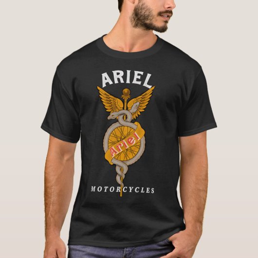 MotorManiacによるクラシックOld Ariel Motorcyclesロゴ Tシャツ (正面)