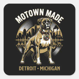 Motown Made Detroit Boxer Dog Labor & Music Pride  スクエアシール