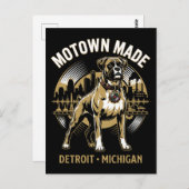 Motown Made Detroit Boxer Dog Labor & Music Pride  ポストカード (正面/裏面)