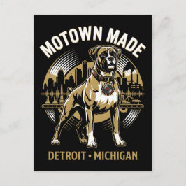 Motown Made Detroit Boxer Dog Labor & Music Pride  ポストカード