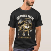 Motown Made Detroit Boxer Dog Labor & Music Pride  Tシャツ (正面)