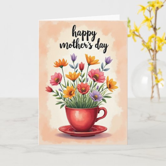 Mottled Floral Tea Cup Card カード (黄色い花)