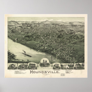 Moundsville W. Virginia 1899アンティークパノラママップ ポスター