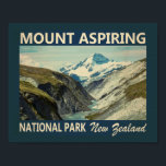 Mount Aspiring National Park New Zealand Vintage ポスター<br><div class="desc">Mount Aspiring vector artwork design. The park forms part of the Te Wahipounamu World Heritage site.</div>