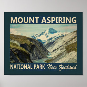 Mount Aspiring National Park New Zealand Vintage ポスター