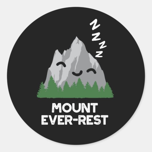 Mount Ever-rest Funny Mountain Pun Dark BG ラウンドシール (正面)