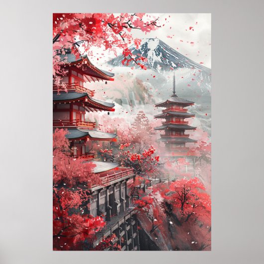Mount Fuji and Pagoda – Classic Japanese Landscape ポスター (正面)