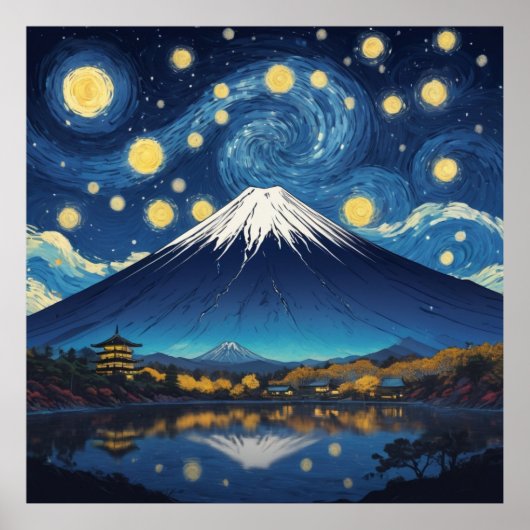 mount fuji at starry night ポスター (正面)