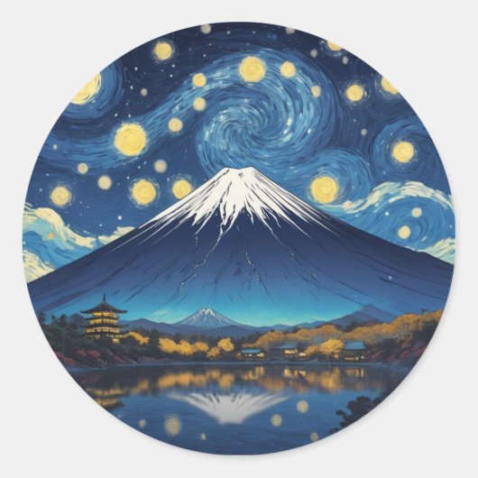 mount fuji at starry night ラウンドシール (正面)