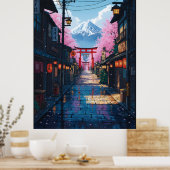 Mount Fuji Cherry Blossom Street Japanese Torii ポスター (キッチン)
