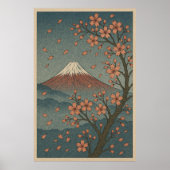 Mount Fuji in Spring: Cherry Blossom Serenity ポスター (正面)