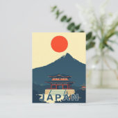 Mount Fuji Japan Pagoda Minimalist Retro ポストカード (スタンド正面)