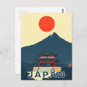 Mount Fuji Japan Pagoda Minimalist Retro ポストカード (正面/裏面)