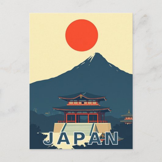 Mount Fuji Japan Pagoda Minimalist Retro ポストカード (正面)