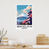 Mount Fuji Japan Vintage Travel Pagoda Art  ポスター (キッチン)
