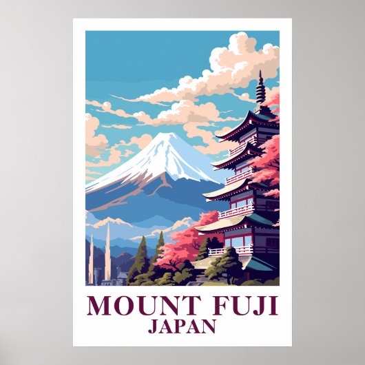 Mount Fuji Japan Vintage Travel Pagoda Art  ポスター (正面)