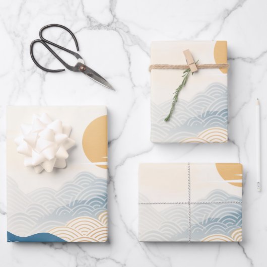 Mount Fuji Japanese Wave Ukiyo-e Art ラッピングペーパーシート (正面)