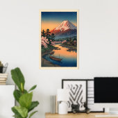 Mount Fuji Sunset Print - Dusky Sky, Mirror-Like ポスター (ホームオフィス)