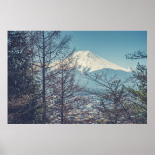 Mount Fuji view from Red pagoda in japan (Vintage ポスター