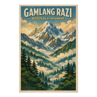 Mount Gamlang Razi, Myanmar retro travel ポスター