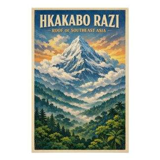 Mount Hkakabo Razi, Myanmar retro travel ポスター