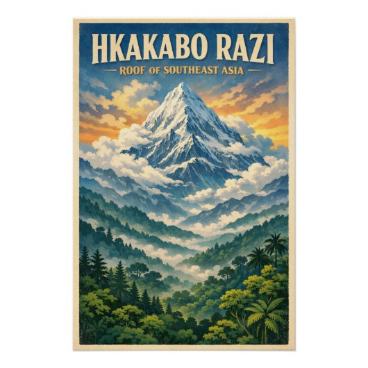 Mount Hkakabo Razi, Myanmar retro travel ポスター (正面)