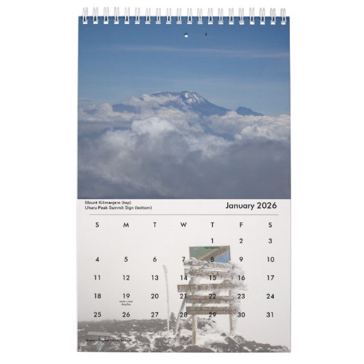 Mount Kilimanjaro & Mount Meru Calendar カレンダー (1月 2026)