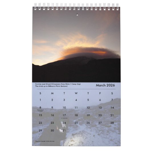 Mount Kilimanjaro & Mount Meru Calendar カレンダー (3月 2026)