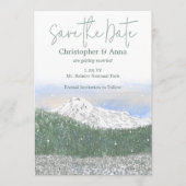 Mount Rainier, Falling Snow Wedding Save the Date アドバイスカード (正面)
