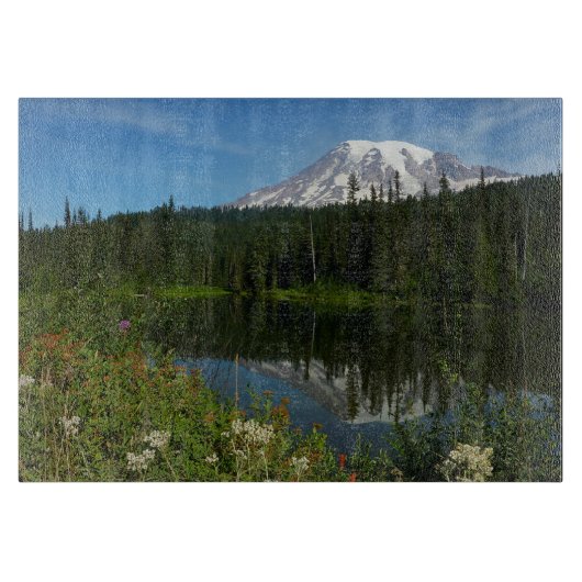 Mount Rainier Lake Reflection with Wildflowers カッティングボード (正面)