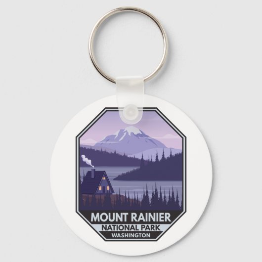 Mount Rainier National Park Washington Cabin Retro キーホルダー (正面)