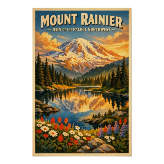 Mount Rainier, Washington, USA, in a classic retro ポスター (正面)