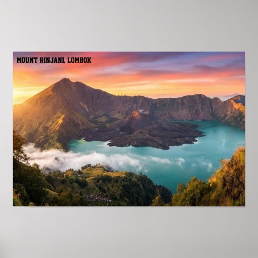 Mount Rinjani Volcano Crater Sunrise Wall Art ポスター (正面)