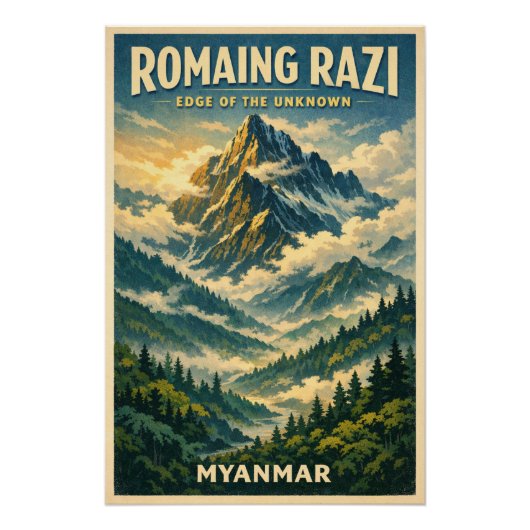 Mount Romaing Razi, Myanmar retro travel ポスター (正面)