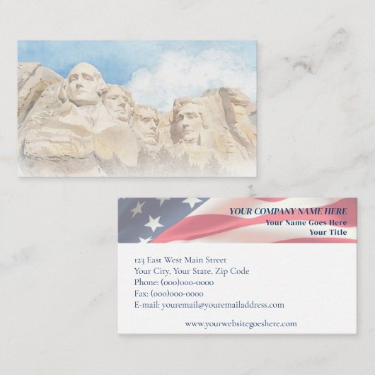 Mount Rushmore & American Flag Patriotic 名刺 (正面/裏面)