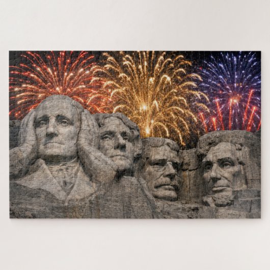 Mount Rushmore Humor with Fireworks ジグソーパズル (横)