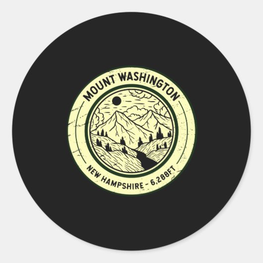 Mount Washington New Hampshire Hiking Skiing Retro ラウンドシール (正面)