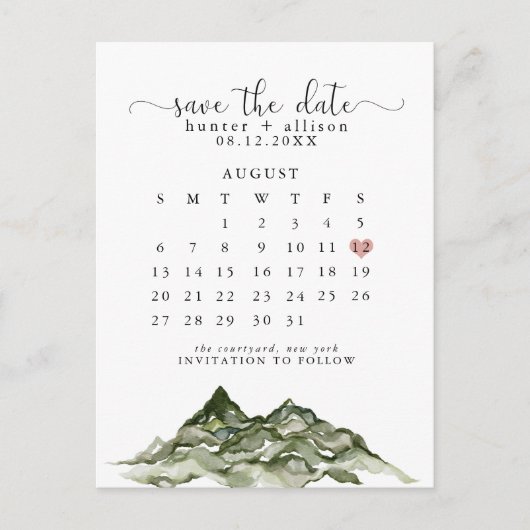 Mountain日付カレンダーを保存 ポストカード (正面)