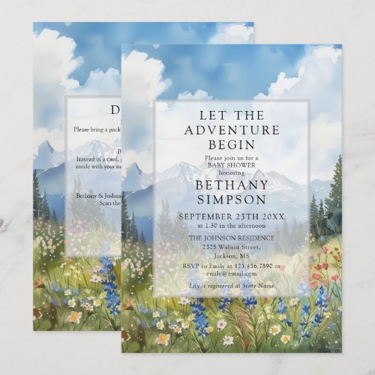 Mountain Adventure QR Code All In One Baby Shower 招待状 (正面/裏面)