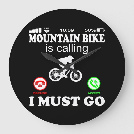 Mountain Bike is Calling Funny Telephone for Mount ラージ壁時計 (正面)
