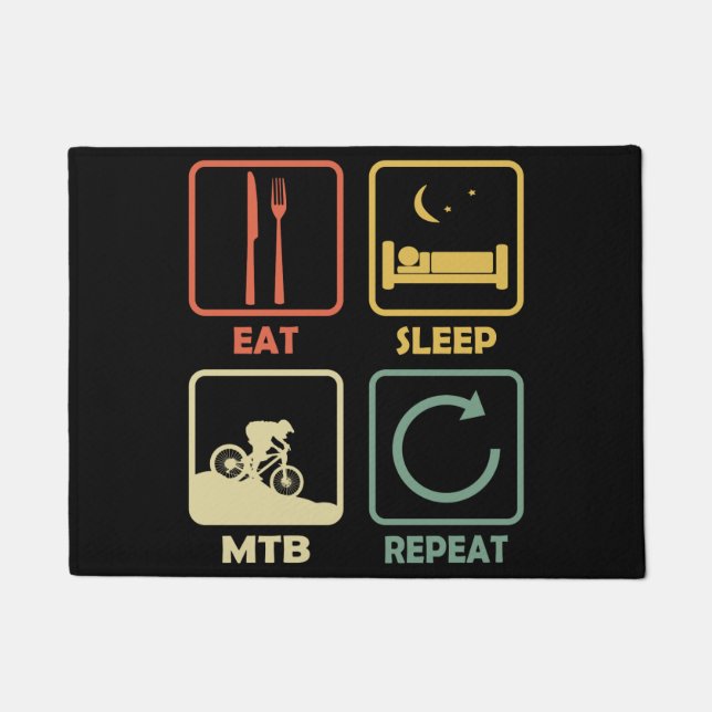 Mountain Bike MTB Eat Sleep Repeat Funny Retro ドアマット (正面)