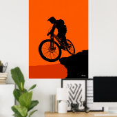 Mountain Biker Poster – Black Silhouette on Orange ポスター (ホームオフィス)
