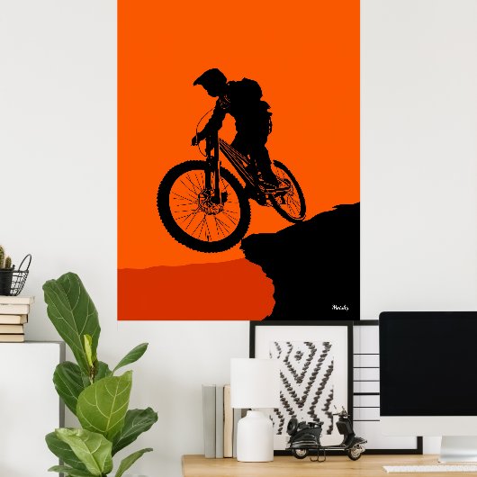 Mountain Biker Poster – Black Silhouette on Orange ポスター (ホームオフィス)