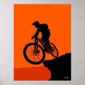 Mountain Biker Poster – Black Silhouette on Orange ポスター (正面)