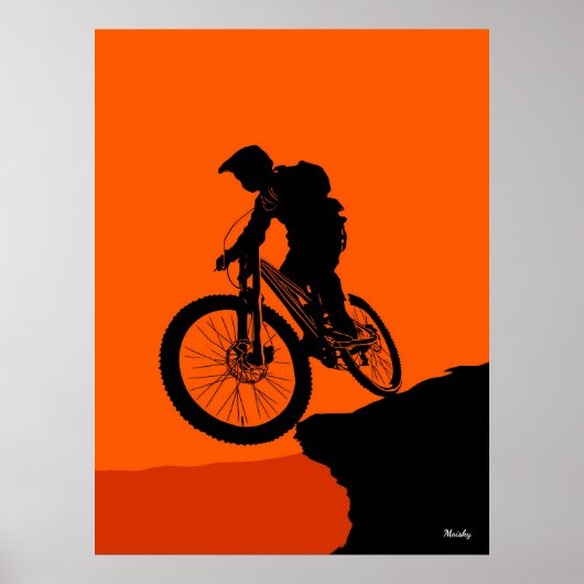 Mountain Biker Poster – Black Silhouette on Orange ポスター (正面)