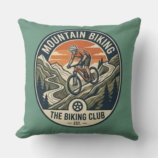 Mountain Biking Club Adventure Throw Pillow クッション (正面)