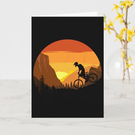 Mountain Biking Retro Sunset Trail Rider  カード (黄色い花)
