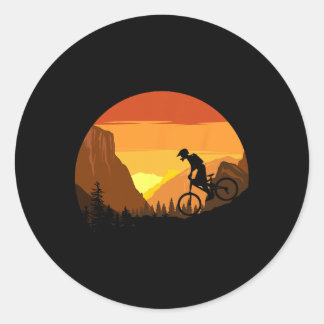 Mountain Biking Retro Sunset Trail Rider  ラウンドシール