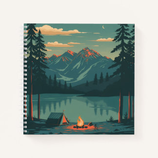 Mountain Campfire Lake Notebook with Evening Fores ノートブック